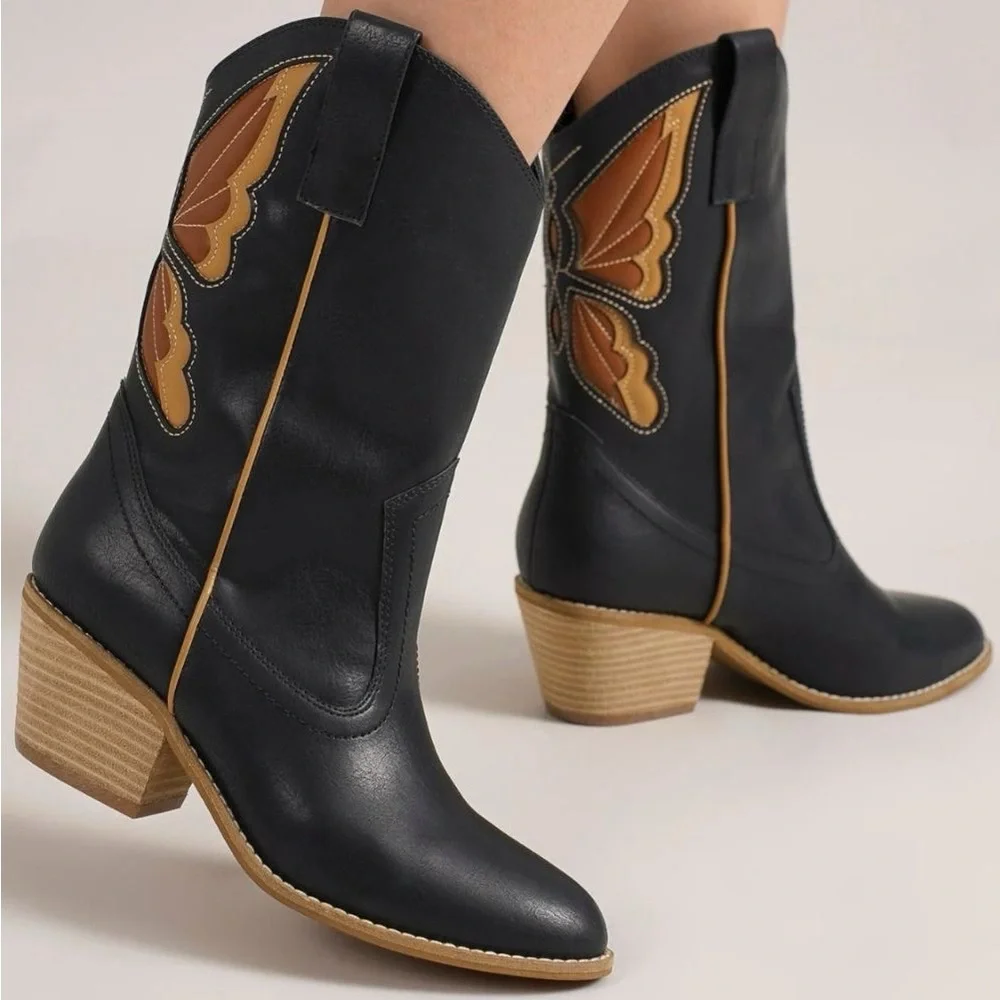 Beast Fashion Butterfly Cut Detail Point Toe Boots - Picture 2 of 8